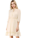 Women's Ruffle Hem 3/4 Sleeve A-Line Smocked Short Chiffon Dress | Original Brand