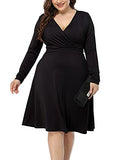 POSESHE Women's Plus Size V-Neckline Stretchy Casual Long Sleeve Mini Plus Size Party Dress | Women's Casual Dresses