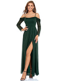 Women's Off Shoulder Long Sleeve Side Slit Maxi Sparkle Evening Party Dress  - Sara Clothes