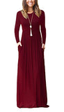 Women Long Sleeve Loose Plain Maxi Pockets Dresses Casual Long Dresses