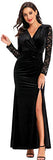 Vintage Long Lace Sleeve Bodycon Wrap Velvet Formal Dress Evening Gown