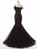 Black Lace and Tulle Mermaid Dresses with Cap Sleeves | Women's Formal Dresses