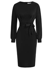 Black Women's Bodycon Pencil Dress Office Wear To Work Dresses With Pocket Belt Jasambac