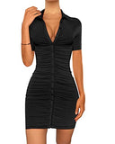 Women's Sexy Short Sleeve Ruched Button Down Night Out Mini Club Dress