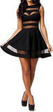 Sexy Mini Skater Dress Mesh See Through Party Club Little Black Dress