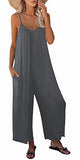 Grey Casual Sleeveless Strap Loose Adjustable Jumpsuits Stretchy Long Pants Romper with Pockets - SNUGWIND | Women's Romper & Jumper Suit
