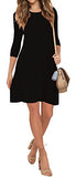 Womens Round Neck 4-Mar Sleeves A-line Casual Tshirt Dress with Pocket
