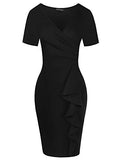 Womens V Neck Slim Ruffle Hem Work Pencil Sheath Dress Chic Party Church Bodycon Dresses OX300 | Women's Work Dresses