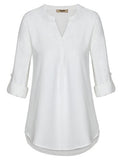 Ivory White Women's Casual Chiffon V Neck 3/4 Sleeve Blouse Tops - Timeson | Women's Tops and Blouses