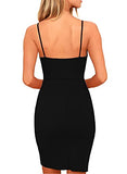 Women's Elegant Spaghetti Straps Deep V Neck Sleeveless Bodycon Party Dress