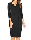 Black Women's V-Neck Work Business Bodycon Pencil Dress - MISSKY | Women's Work Dresses