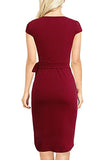 Women's Retro 1950s Cap Sleeve Knee-Length Sheath Slim Business Casual Party Ruched Bodycon Faux Wrap Dress | Women's Work Dresses