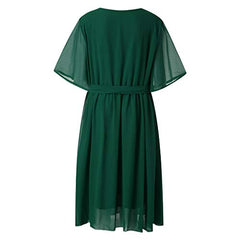 Women's Plus Size Half Sleeve Round Neck Cocktail Midi Dress Ruffle Party Dresses