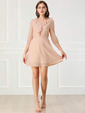 Women's 3/4 Sleeve Elastic Waist A-line Ruffle V Neck Shiny Heart Print Chiffon Dress