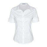 Womens Tailored Short Sleeve Basic Simple Button-Down Shirt with Stretch | Women's Tops and Blouses