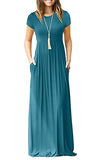 Acid Blue Casual Short/Long Sleeve Maxi Dress with Pockets - HAOMEILI | Women's Casual Dresses