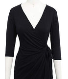Women's Classic 4-Mar Sleeve V Neck Sheath Casual Party Work Faux Black Wrap Dress | Women's Work Dresses