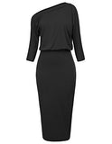 Women’s Sexy One Shoulder Hips-Wrapped Bodycon Party Pencil Dress