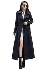 ebossy Women's Double Breasted Duster Trench Coat Slim Full Length Maxi Long Overcoat