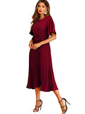 Women's Elegant Belted Pleated Flounce Sleeve Long Dress