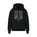 Women Gothic Hoodie Zip Up Skeleton Jacket Y2k Graphic Streetwear Oversized Sweatshirt Hooded Coat | Original Brand