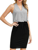 Dresses for Women Colorblock V Neck Cocktail Wedding Guest Work Office Bodycon Pencil Dress | Women's Work Dresses