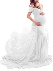 Off Shoulder Mermaid Chiffon Gown Maxi Photography Dress Baby Shower Photo Props Dress