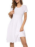 White Spring/Summer Casual Women Short Sleeve Round Neck A Line Fit and Flare Midi Skater Dress - HUHOT | Women's Casual Dresses