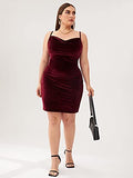 Women's Plus Size Sexy Spaghetti Strap Cowl Neck Velvet Mini Bodycon Dress