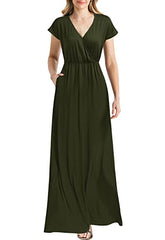 Army Women Cap Sleeve Loose Plain Pockets Maxi Casual Formal Long Dresses - REPHYLLIS | Women's Formal Dresses