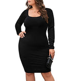 LALAGEN Womens Plus Size Casual Basic Dress Long Sleeve Bodycon Club Party Midi Dresses | Women's Casual Dresses
