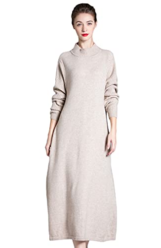 Minibee Women's Long Sleeve Sweater Dresses Pullover Casual Turtleneck Knit Sweater Long Dresses with Pockets