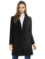 Allegra K Women's Winter Coat Elegant Notched Lapel Double Breasted Trench Coat