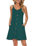 Dark Green Summer Dress Spaghetti Strap Dresses Beach Cover Ups Casual V Neck Mini Sundress with Pockets - WNEEDU | Women's Casual Dresses