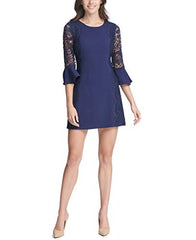 Women's Crepe Sheath Dress With Lace Sleeves