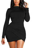 Women's Long Sleeve Elegant Sexy Bodycon Ruched Mini Cocktail Dress