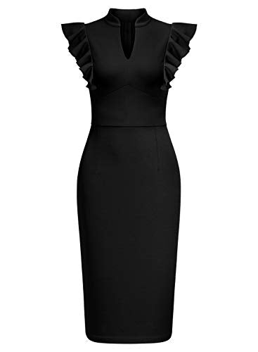 Women's Vintage Ruffle Sleeve V-Neck Bodycon Evening Party Cocktail Pe ...