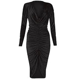 Dresses For Women UK Fancy Dress Women Plus Size Dresses Ruched Dress Up Crushed Velvet Dress Bodycon Dress Ladies Autumn Dress Long Sleeve Dress