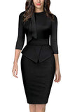 Women's Tie Neck Vintage Bodycon Peplum Business Formal Work Pencil Dress | Women's Work Dresses