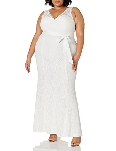 Women's Sleeveless Lace Gown With Illusion V-neckline