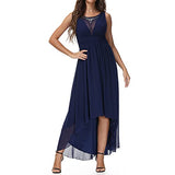 XUIBOL Womens Formal Dress, High-Low Chiffon Beaded Bridesmaid Gown Off Back Evening Party Embellished Dip Hem Dress Navy Blue