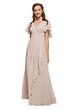 ALICEPUB Chiffon Bridesmaid Dresses Long Formal Evening Prom Dress with Flutter Sleeve