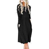 Ladies Casual Ladies Long Sleeve O-Neck Pockets Printed Ladies Dress Bodycon Dress Office Wear for Casual Club Cocktail Evening Gowns Work UK Size 8-26 | Women's Work Dresses