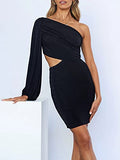 Women's One Shoulder Velvet Bodycon Dress Sexy Cut Out Club Cocktail Wedding Mini Dress