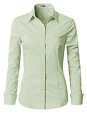Mint Womens Slim-Fit Long Sleeve Stretchy Button Down Collar Office Formal Casual Shirt Blouse - EZEN | Women's Tops and Blouses