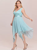 Plus Size Women's V Neck Lace Embroidery Asymmetric Chiffon Evening Gowns Cocktail Dress  - Sara Clothes