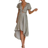 Summer Dresses for Women, Ladies V-Neck Solid Irregular Short Sleeve Strappy Casual Long Dress Party UK Size | Women's Work Dresses