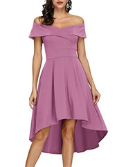 Light Purple Off Shoulder High Low A Line Wedding Guest Party Cocktail Dress - JASAMBAC