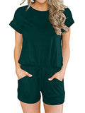 Wool Green Summer Crewneck Casual Loose Short Sleeve Jumpsuit Rompers One Piece Pajamas Loungewear with Pockets - ANRABESS | Women's Romper & Jumper Suit