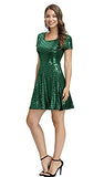 Halloween Women Shiny Fish Scales Mermaid Costume Short Sleeve Dress S-XXL